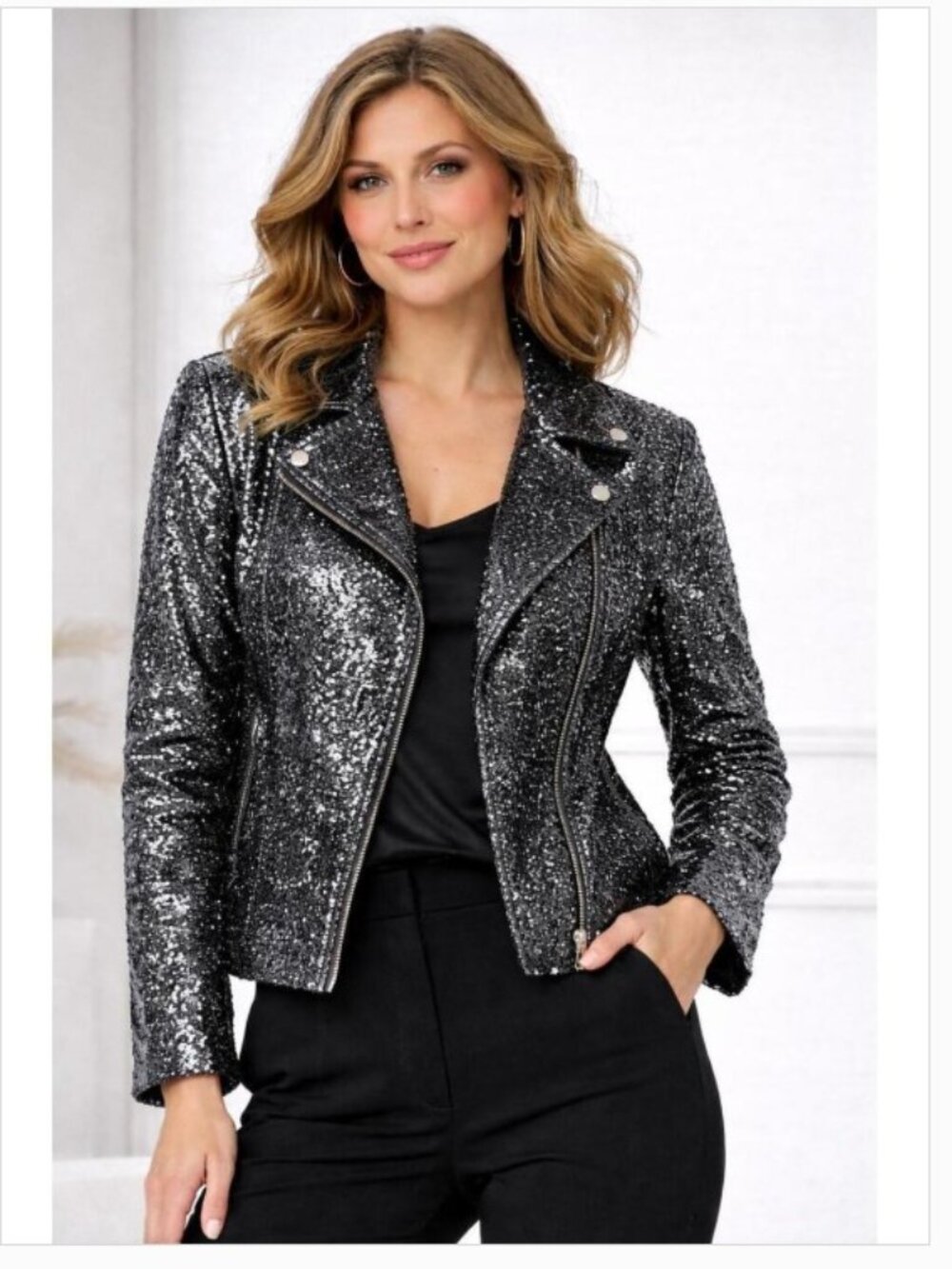 Colleen Lopez Luxe Sequin Moto Jacket - Size: Medium - NIP